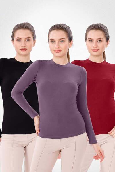 Yade Fashion Uzun Kol Bisiklet Yaka Body 3'lü Set