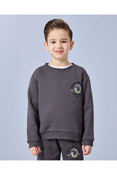 REDTAG Boys Charcoal Embroidered Sweatshirt