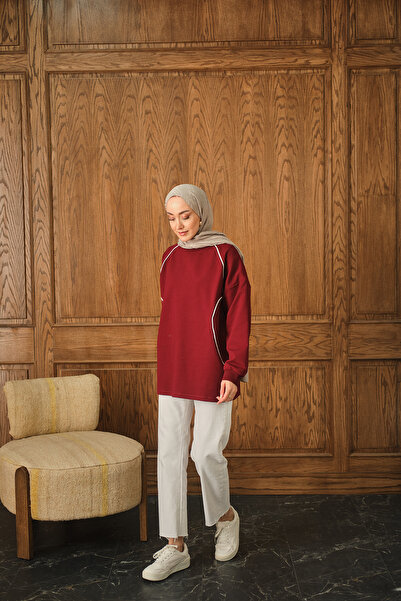 LOCCO Women's Stripe Detail Tunic Burgundy