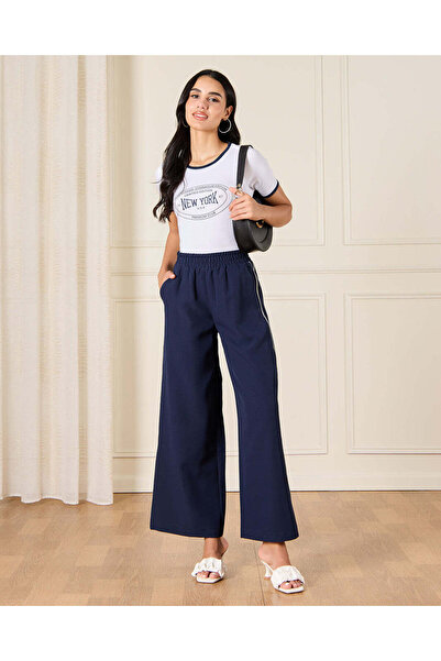 REDTAG Women Navy Piping Embellished Trousers