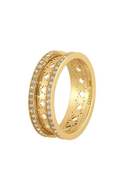 Cerruti 1881 خاتم إليترا الذهبي بتصميم زهرة مقصوصة من الكريستال للنساء، مقاس ...