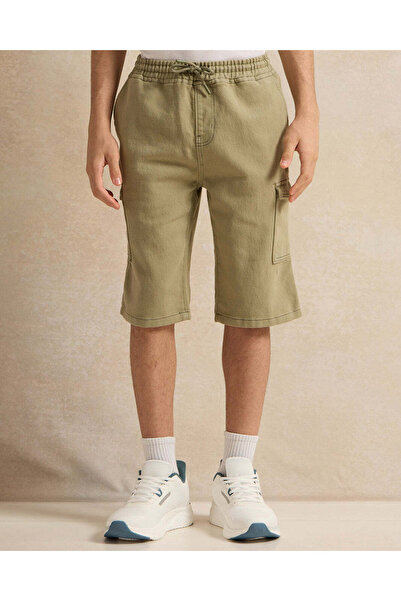 REDTAG Senior Boys Olive Cargo Pocket Shorts