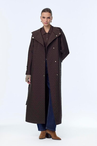 Zühre Hooded Patterned Belted Brown Wear It and Look Good 13976