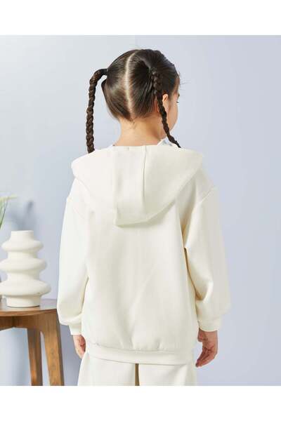 REDTAG Girls White Hooded Sweatshirt