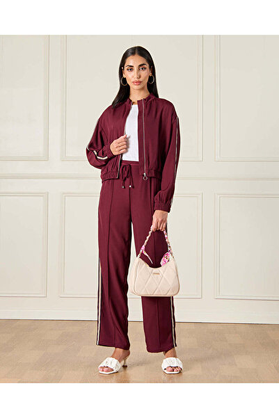 REDTAG Women Burgundy Embellished Trousers
