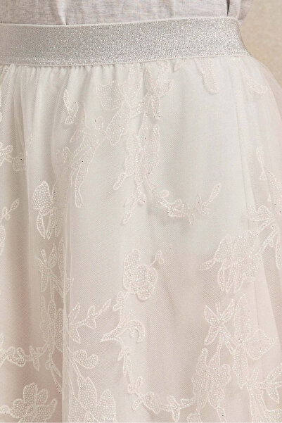 REDTAG Senior Girls White Mesh Embellished Tulle Skirts