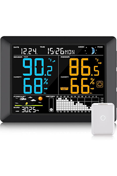 sainlogic 8.3” digital weather station – temperature, humidity, forecast, clock, alarm, outdoor sensor 100 m