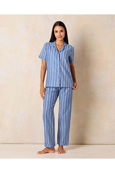 REDTAG Women Blue Printed Pajama Set (2 Piece)