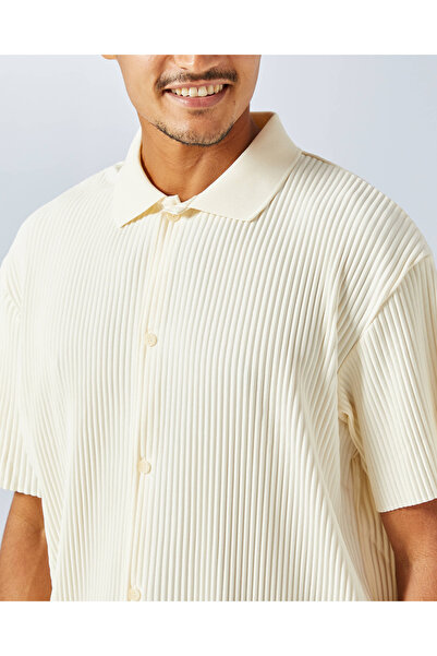 REDTAG Men Ivory Ribbed Lounge Shirt