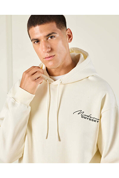 REDTAG Men Ivory Hooded Sweatshirt