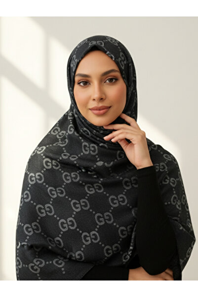 La Fien G Desen Siyah Gri Tok Duruşlu Çift Taraflı Jakar Şal