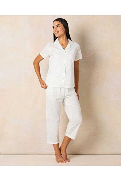REDTAG طقم بيجامة نسائية بياقة بيضاء (قطعتين)