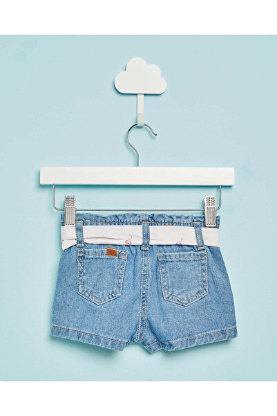 REDTAG Infant Girls Blue Shorts With Printed Fabric Belt