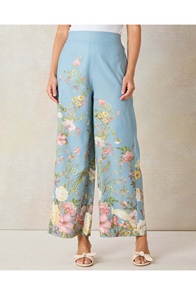 REDTAG Women Blue Printed Wide Leg Trousers