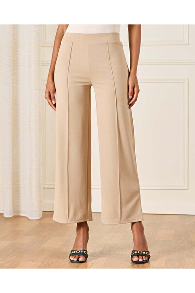 REDTAG Women Ivory Pin Tuck Detailed Wide Leg Trousers