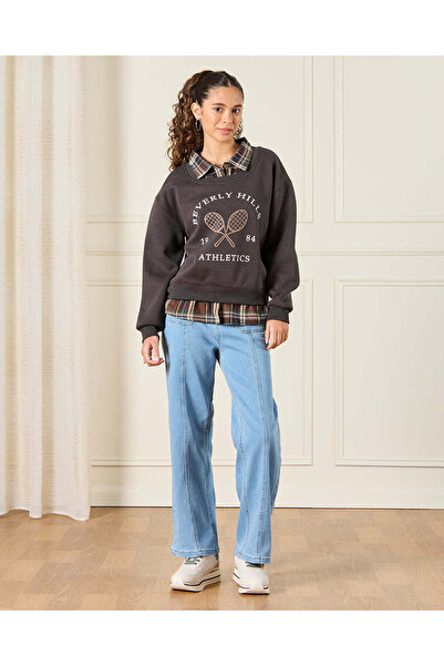 REDTAG Senior Girls Charcoal Printed Sweatshirt