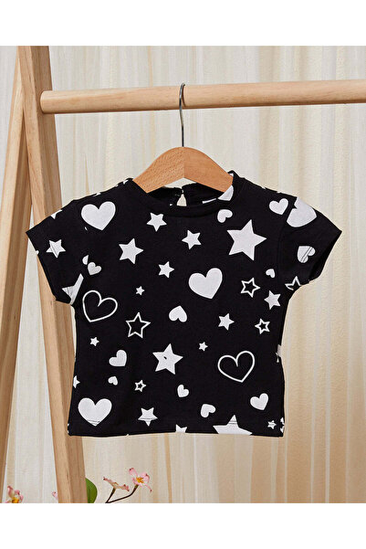 REDTAG Infant Girls Black Hearts Print Pyjama Set (2 Piece)
