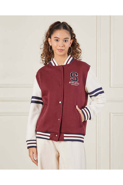 REDTAG سترة بيسبول بورجوندي للبنات الكبار