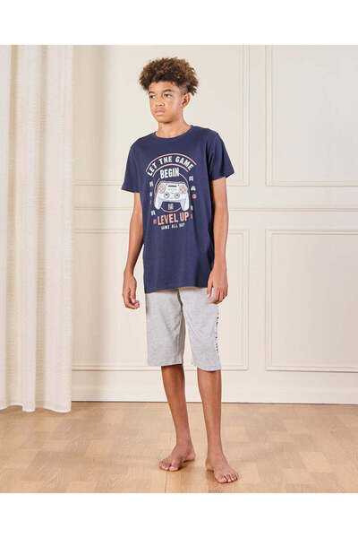 REDTAG طقم بيجامة مطبوع باللون الأزرق الداكن للأولاد الكبار (قطعتين)