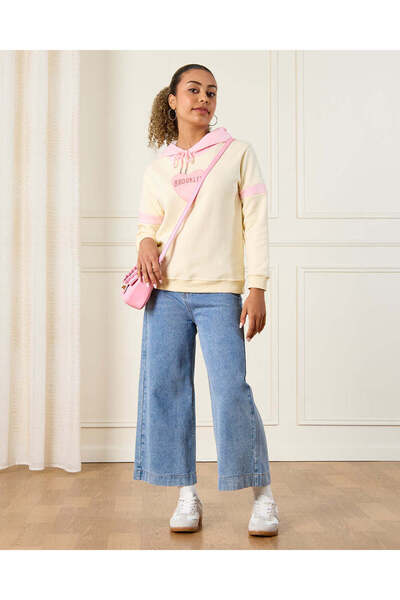 REDTAG Senior Girls Yellow Hooded Sweatshirt