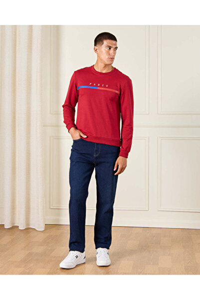 REDTAG Men Red Printed Sweatshirt