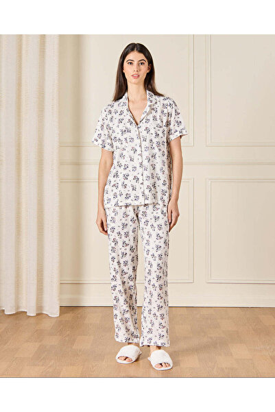 REDTAG طقم بيجامة نسائية بياقة بيضاء (قطعتين)