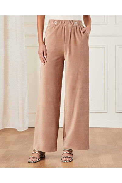 REDTAG Women Beige Ribbed Trousers