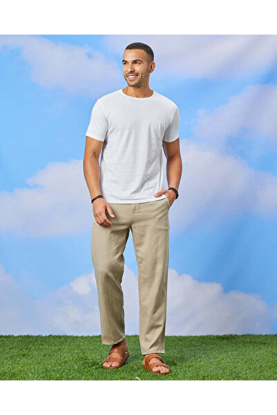 REDTAG Men Beige Relax Fit Trouser