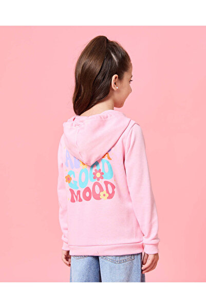 REDTAG Girls Pink Printed Hooded Sweatshirt