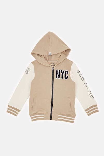 REDTAG Infant Boys Beige Hooded Sweatshirt