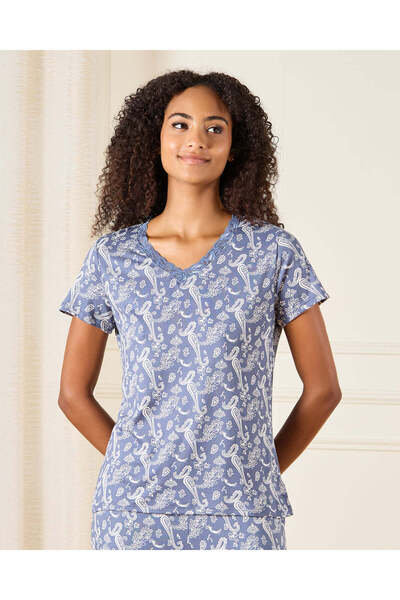 REDTAG Women Blue Printed Pyjama Set (2 Piece)