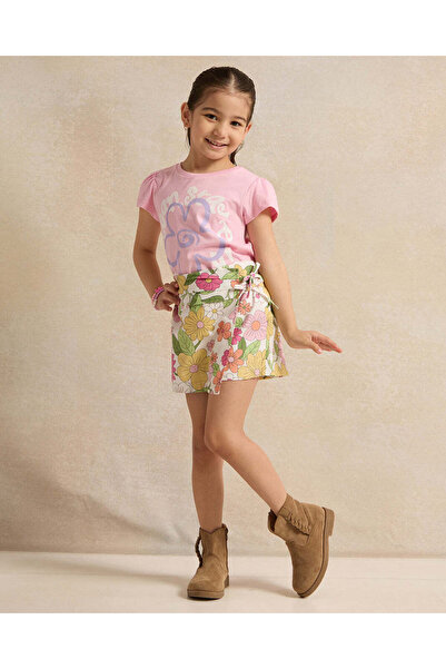 REDTAG Girls White Floral Print Skort