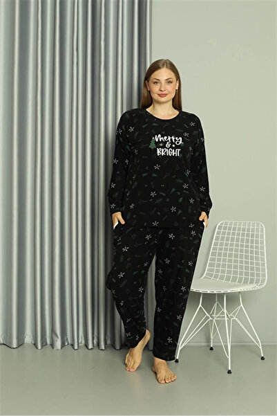 alfa expres Clothing Fleece Women's Plus Size Pajama Set Black