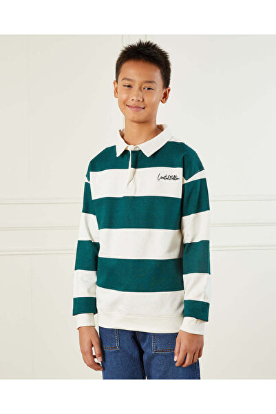 REDTAG Senior Boys Green Striped Collored Sweatshirt