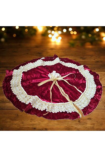 MODA NUR Christmas Tree Underlay, Pine Tree Foot Carpet Cover, Burgundy Color, Shiny Velvet, 65 cm