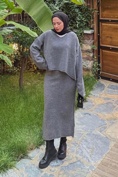 lamelif Skirted Knitwear Set Anthracite