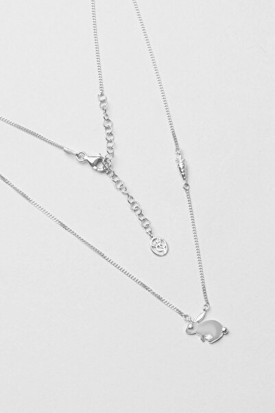 So CHIC... Little Rabbit 18 Ayar Beyaz Altın Kaplama 47 Cm Gümüş Minimal Kolye