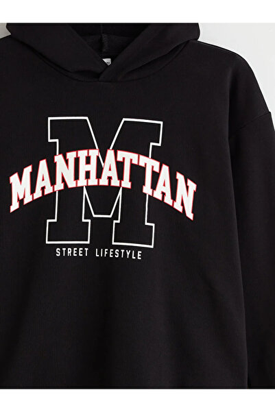 LC Waikiki LCW Kids Black με κουκούλα με τύπωμα Φούτερ για αγόρια Atlas&GO