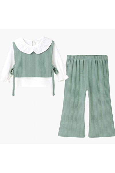 gigigiyim Girl's Sweater Set with Collar Lace Detail