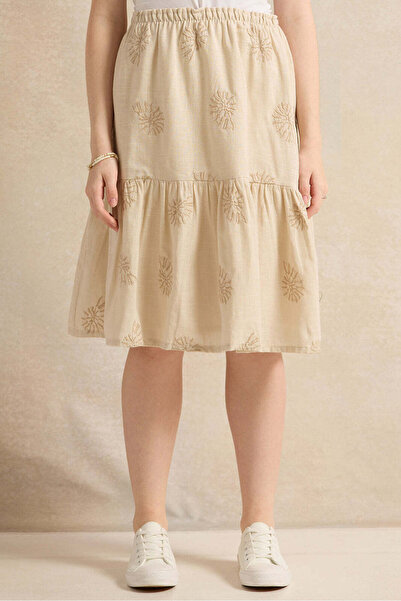 REDTAG Senior Girls Beige Embroidered Skirt