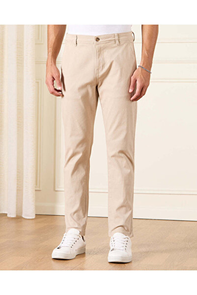REDTAG Men Beige Solid Casual Trousers