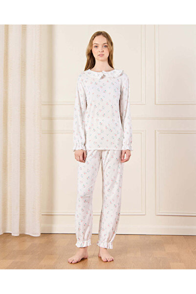 REDTAG Senior Girls White Floral Print Pajama Set (2 Piece)