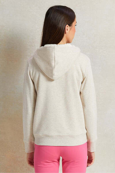 REDTAG Senior Girls Ivory Zip-Through Hooded Sweatshirt