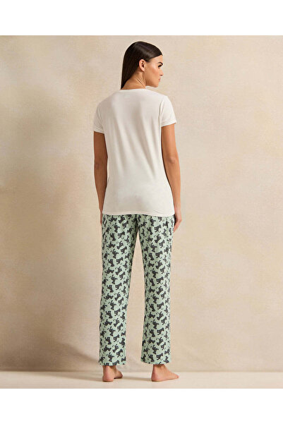 REDTAG Women White And Green Printed Pyjama Set (2 Piece)