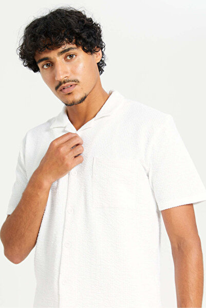 REDTAG Men Ivory Jacquard Lounge Shirt