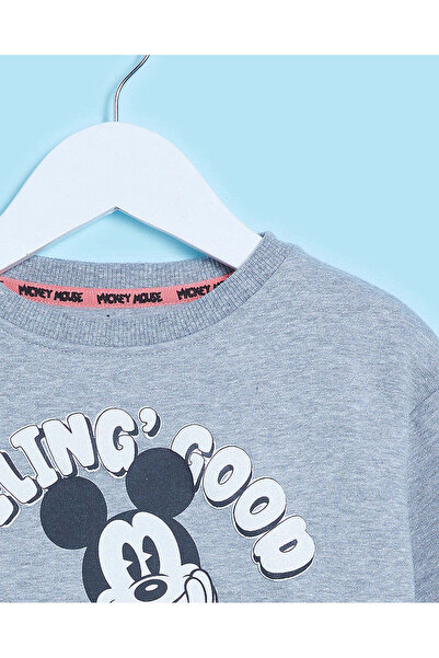REDTAG Infant Boys Grey Mickey Mouse Print Sweatshirt