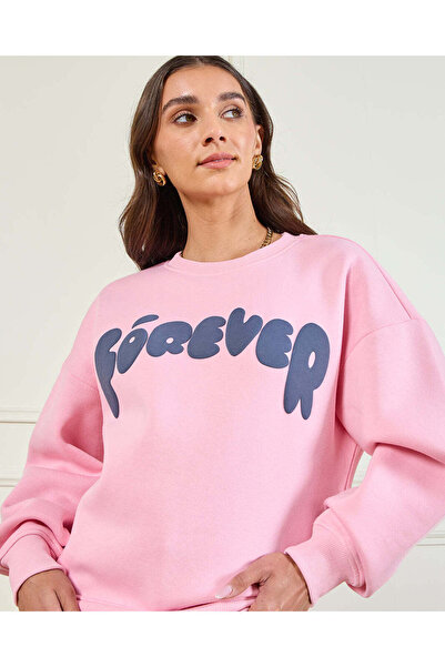 REDTAG Women Pink Puff Printed Pullover Sweatshirt
