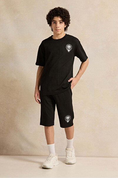 REDTAG Senior Boys Black Jacquard Casual Set (2 Piece)