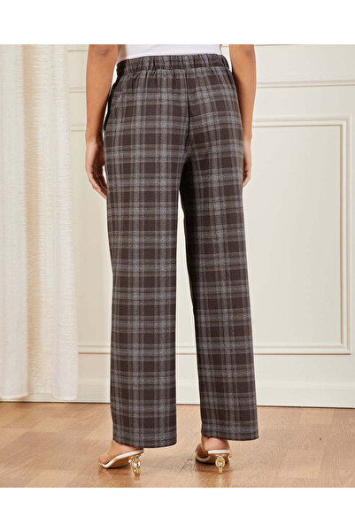REDTAG Women Brown Checkered Wide Leg Trousers