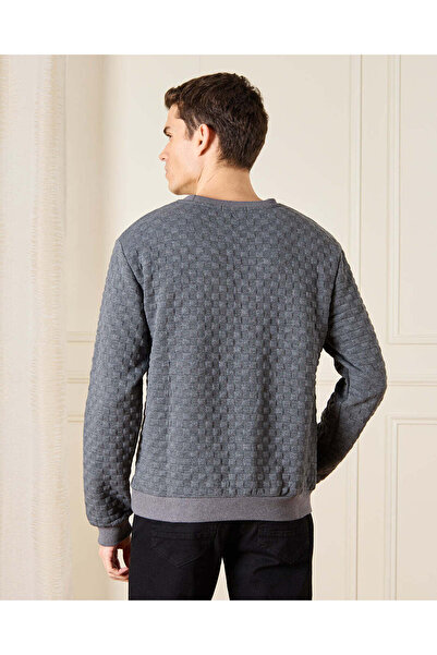 REDTAG Men Charcoal Textured Sweatshirt